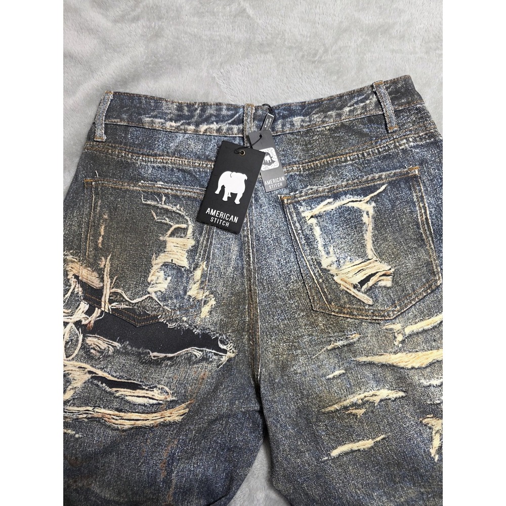 American Stitch Mens Relaxed Wide Leg Distressed Jeans Blue S526-B108 Size M
